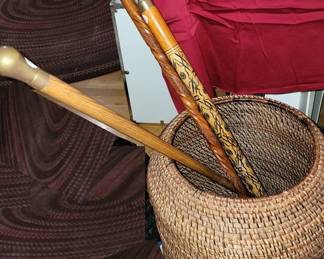 Large basket - wood walking canes / sticks