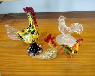 Hand blown glass roosters
