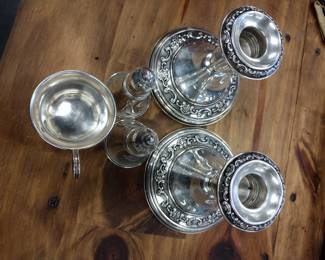 Starling silver candle holders salt and pepper and Baby Cup.