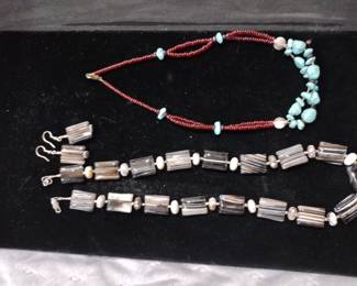 Sardonyx Necklace and earrings and a Turquoise  necklace.
