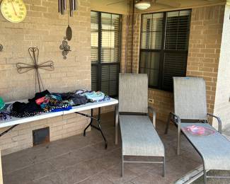 Patio lounge chairs and swim wear