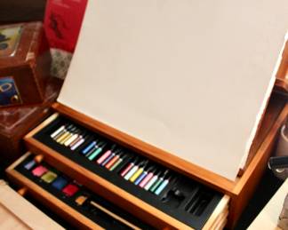 Art box with supplies and easel