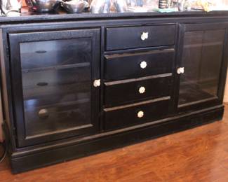 Black buffet display cabinet with drawers