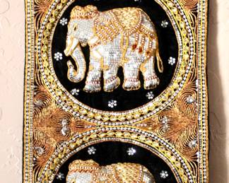 Sequin jeweled Thailand hand made hanging wall elephant tapestry 