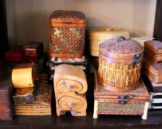 Basket-weaved boxes and containers for home decor