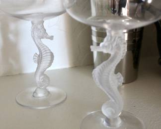 Glass seahorse handled drink glasses