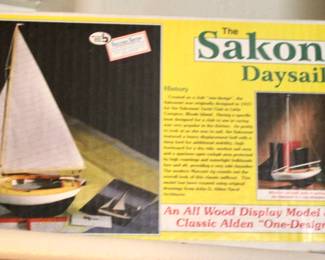Wood display model sailboat; The Sakonnet Daysailer