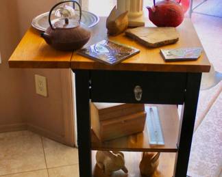 Side table with shelves and foldable extendor 