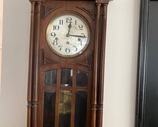 Antique German Beveled Mahogany Case Wall Clock
