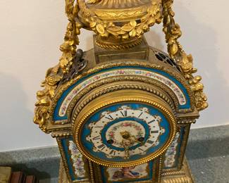 Antique French Bronze  Enamel Mantel Clock