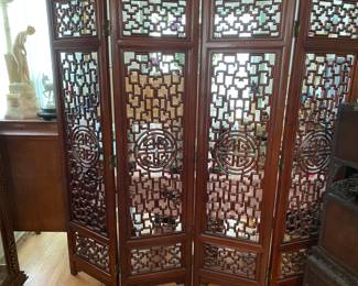 Vintage Rosewood Carved Screen (4 Panels)