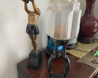 Art Deco Skyscraper Nymph Accent Lamp, Signed Frankart