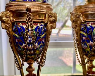 Antique French Ormolu Bronze Gilt Gold 10" Mounted Blue John Candlestick/Vases. Ram