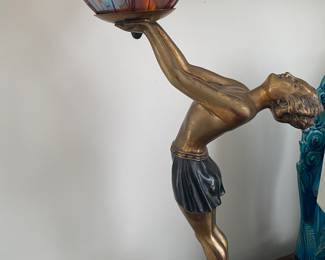 Art Deco Bronze  Nymph with Art Glass Globe, Marble Base