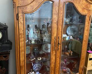 Antique Birds Eye Maple, Beveled Glass  with Bombay Drawer, Curio/Display Cabinet