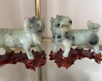 Carved Chinese  Jade Foo Dogs