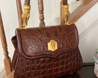 Vintage Kieselstein Cord ( Barry) Alligator Leather Trophy Handbag, Dragon Decorative. Footed. Extra Purse Strap