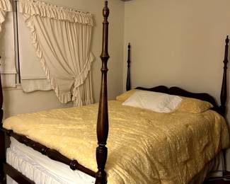 Four Poster Mahogany Queen Bed Frame with Mattress. Strong, Sturdy with Mattress and boxspring included. $200