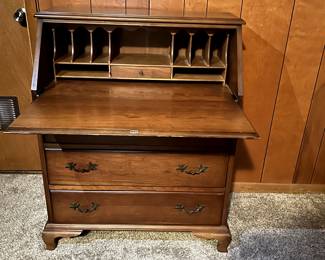 Solid Maple Front Secretary Desk. Maple wonderful chippendale style.This desk stands 40" high, 38" wide and 18" deep. $359