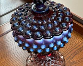 Fenton purple hobnail footed candy dish.