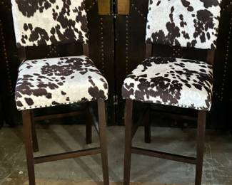 Lot 24 Pair Faux Cow Hide Bar Stools