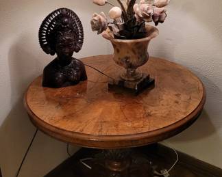Buryl walnut side table with alabaster lamp