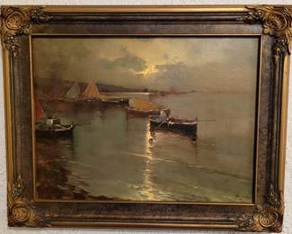 Vintage Sunset oil painting , unknown artist