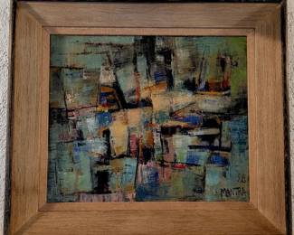 Fine 1950's abstract oil by Pierre Mantra, listed French artist