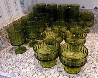 Vintage green water goblets and dessert cups