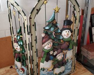 3D metal snowman fireplace cover