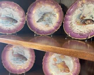 Six of 12 antique fish plates-Bavaria