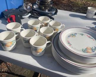 Corelle service for 8 and glassware