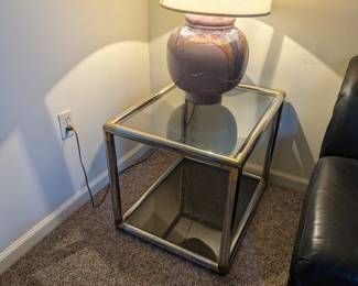 Inv no 129    Silver and Brass glass side table  21x27x21