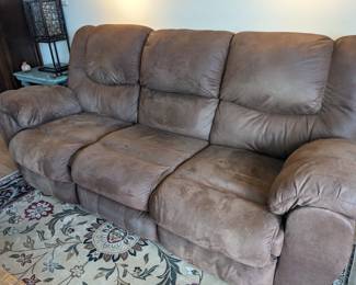 Inv no 007  microfiber double reclining sofa 90x39x40  as is
