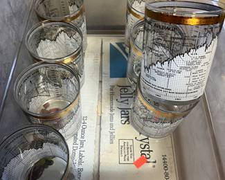 Neiman Marcus Dow Jones 10 Year Stock Market Barware Cocktail Glasses set of 8