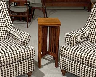 Pair of CR Laine Armchairs with Brown Basket Weave Fabric