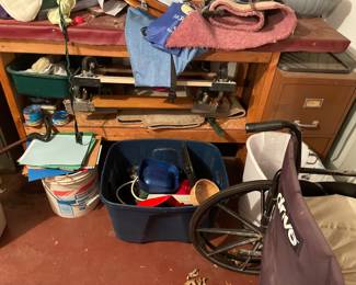 workbench, wheelchairs, files, etc