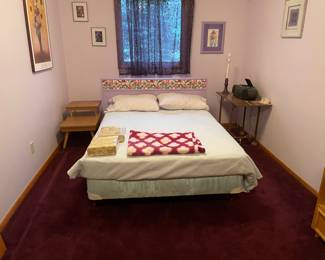 mid-mod bed, end table typing table, etc