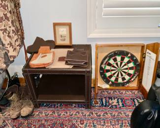 Leather Wrapped 2-Tier Side Table 