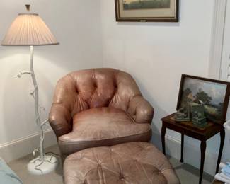 Sam Moore Leather Club Chair & Ottoman