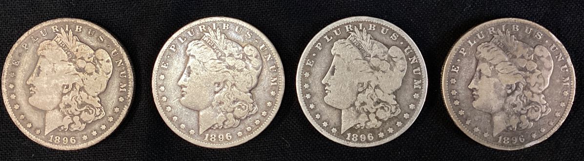 (4) 1896 MORGAN SILVER DOLLARS, O-MINT, 