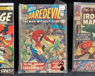  (5) MARVEL & DC COMICS, 12cent CAPTAIN MARVEL, 12c IRONMAN & CAPTAIN AMERICA, 12c THE ATOM SILVER AGE COMICS,