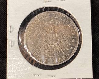1914A GERMANY 3 MARK PRUSSIA SILVER COIN