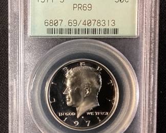1971-S PR69 FROSTED HEAD KENNEDY HALF DOLLAR