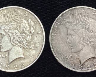  (2) 1922 SILVER PEACE DOLLARS