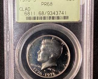 1976-S FROSTED HEAD CLAD KENNEDY HALF DOLLAR PR68 BY PCGS