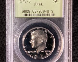 1973-S PR68 FROSTED HEAD KENNEDY HALF DOLLAR