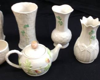 BELEEK PIECES, VASES, PITCHERS, 