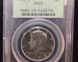 1973-S PR69 FROSTED HEAD KENNEDY HALF DOLLAR