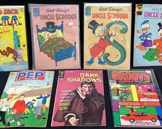 (7) ASSORTED GOLD KEY, DELL, MARVEL, HARVEY, ARCHIE SERIES, 15c WALT DISNEY UNCLE SCROOGE, GROOVY CARTOONS,